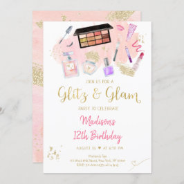 Convites Glitz e Glam Pink Dourado Spa Aniversário