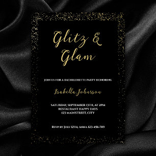 Convites Glitz & Glam Black Glitter Festa de solteira