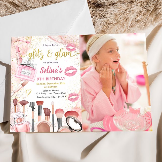 Convites Glitz Glam Glamor Spa Partido Pink Makeday (Criador carregado)