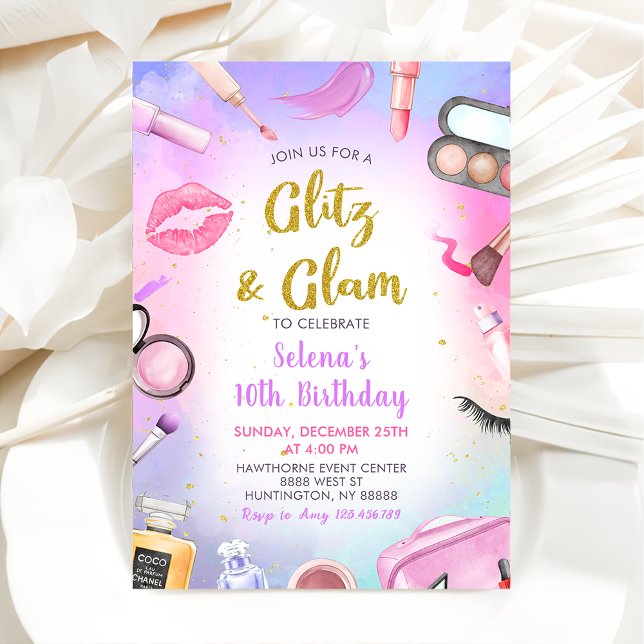 Convites Glitz Glam Glamor Spa Party Makeday (Criador carregado)