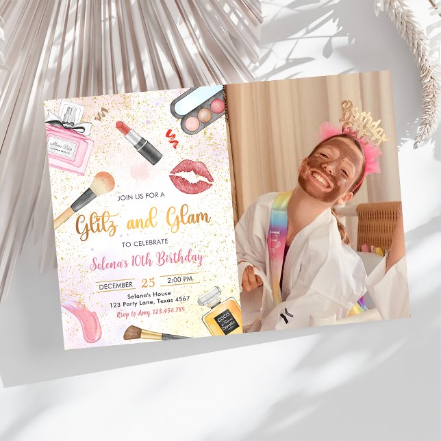 Convites Glitz Glam Glamor Spa Party Makeup Aniversário Fot (Criador carregado)