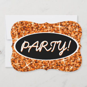 Convites Glitz Orange 'Party!' suporte preto oval