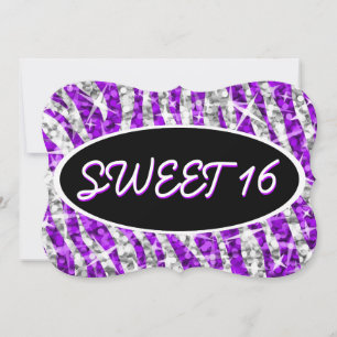 Convites Glitz Zebra Púrpura 'Sweet 16' - Parêntese oval pr