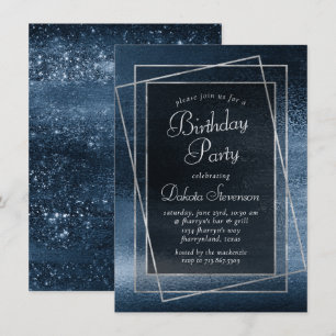 Convites Glitzy Foil   Aniversário do Sparkle marinho Blue 