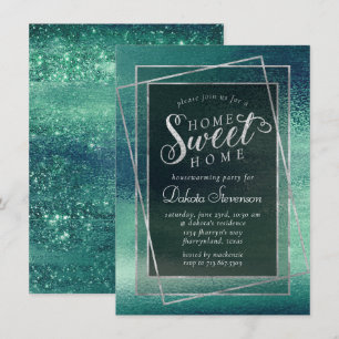 Convites Glitzy Foil   Aquicultura Verde de Seafoam