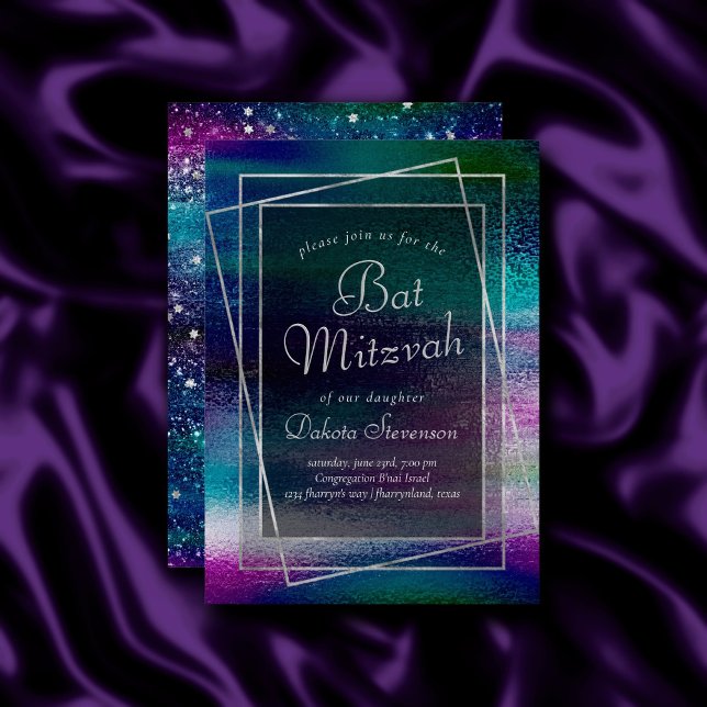 Convites Glitzy Foil | Bat Mitzvah Holográfico de Ombre Esc (Criador carregado)
