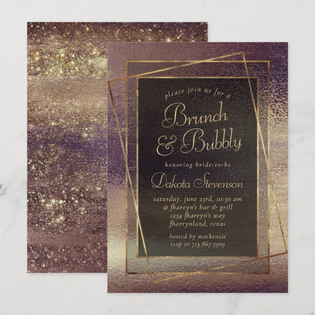 Convites Glitzy Foil | Borracha de cobre de bronze de Ouro  (Frente/Verso)