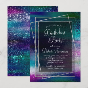 Convites Glitzy Foil Festa de aniversário Metálica Hologr