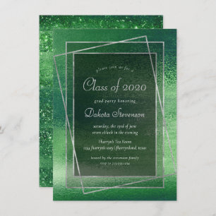 Convites Glitzy Foil Graduação em Shamrock Green Sparkle