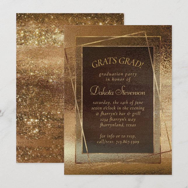 Convites Glitzy Foil | Graduação em vidro de cobre em bronz (Frente/Verso)