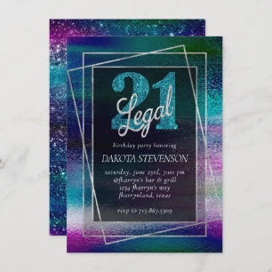 Convites Glitzy Foil Holographic Dark Ombre 21 e Legal