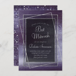 Convites Glitzy Foil Indigo Midnight Roxo Mitzvah