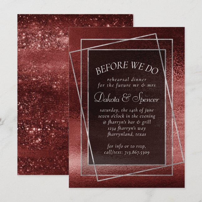 Convites Glitzy Foil | Janto de ensaio vermelho Henna Crims (Frente/Verso)