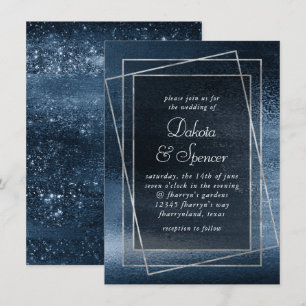 Convites Glitzy Foil Marinho Azul Faux Glam Casamento Met