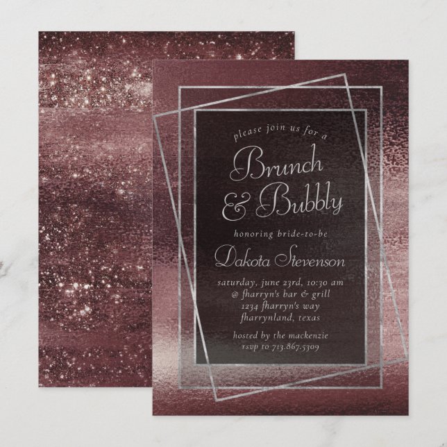 Convites Glitzy Foil | Rosa Dourado Blush Glam Bubble Brunc (Frente/Verso)