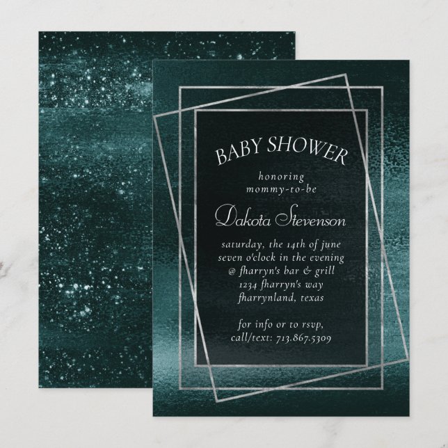 Convites Glitzy Foil | Seafoam Green Faux Iridescente Chá (Frente/Verso)
