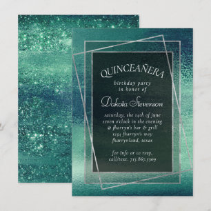 Convites Glitzy Foil Seafoam Quinceanera Verde Iridescent