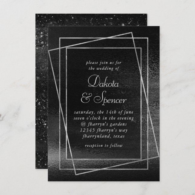 Convites Glitzy Foil | Shimmer de Cromo de Platinum Silver  (Frente/Verso)