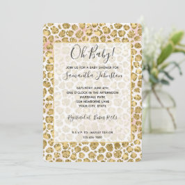 Convites Glitzy Glam Dourada Blush Gliter Impressão Leopard