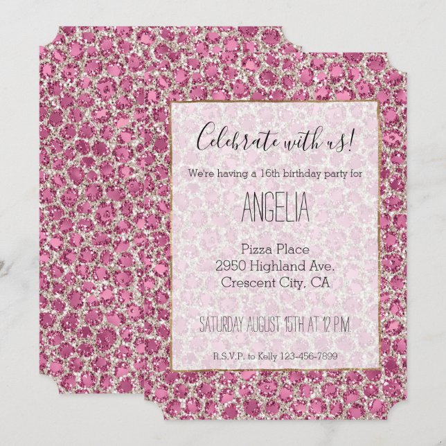 Convites Glitzy Glam Glitter Glitter Leopard (Frente/Verso)