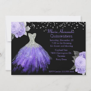Convites Glitzy Purple e Silver Gown Quinceañera 2