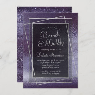 Convites Glitzy Purple Glitter   Foil Sparkle Bubble Brunch