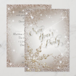 Convites Glitzy Snowflakes Dourado Partido de Véspera de An