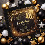 Convites Glitzy Sparkles | Stars Gold 40th Birthday Party<br><div class="desc">Dramatic black and faux gold tone sparkles and stars glitzy "40" 40th birthday party design.</div>