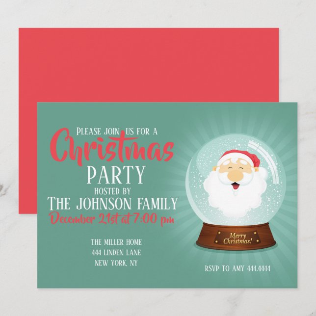 Convites Globe Santa Claus Face (Frente/Verso)