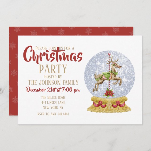 Convites Globo de neve de Reindeer (Frente/Verso)