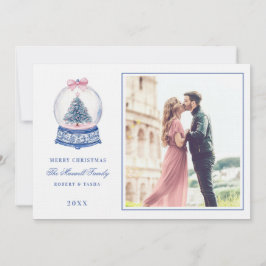 Convites Globo de Neve Rosa e Azul Damasco com Foto