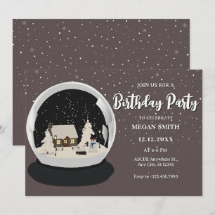Convites Globo Negro de Natal e Neve Aniversário de inverno