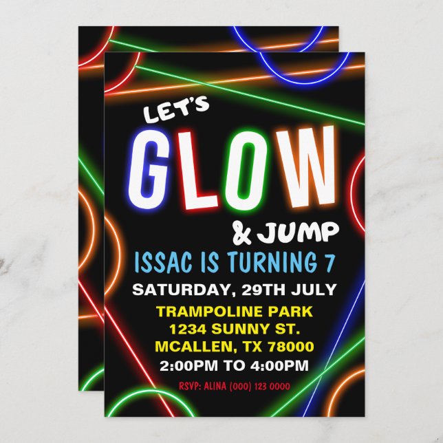 Convites Glow and Jump Birthday Invitation (Frente/Verso)