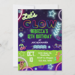 Convites GLOW Birthday Gaming Arcade Party Glow Neon Tiedye