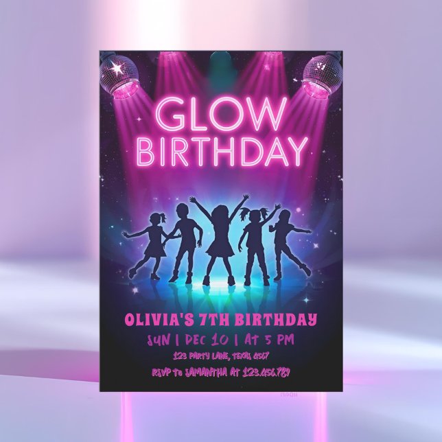 Convites Glow Birthday Invitation | Neon Lights Dance Party (Criador carregado)