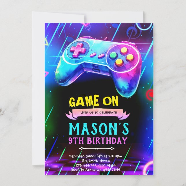 Convites Glow game night party invite (Frente)