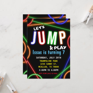 Convites Glow Neon Let's Jump Birthday Party Invitation