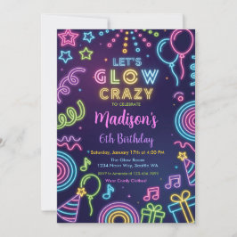Convites Glow Party Birthday Invitation, Neon Glow Theme