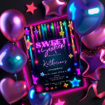 Convites Glow Sweet 16 Retro 80s Neon Bright<br><div class="desc">Esta design deslumbrante apresenta uma tipografia vibrante e colorida colocada contra um pano de fundo de estrelas brilhantes, criando uma atmosfera eletrificante que promete iluminar sua celebração. Perfeito para um Doce Sessenta que está explodindo com energia e entusiasmo, este convite estabelece o palco para uma noite de diversão e festividades...</div>