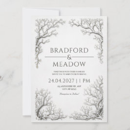 Convites Gnarled Silver Branch Winter Gothic Border Wedding
