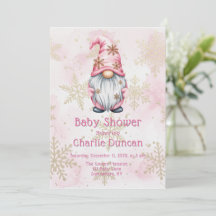 Gnome de Natal Rosa Flocos de Neve Dourados Chá de