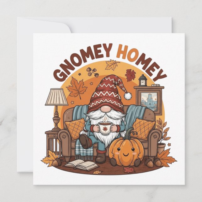 Convites Gnome no design de abóbora sazonal doméstico (Frente)