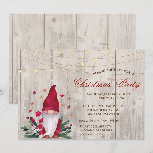 Convites Gnome Pine Tree Branches Wood Christmas Party (Frente/Verso)