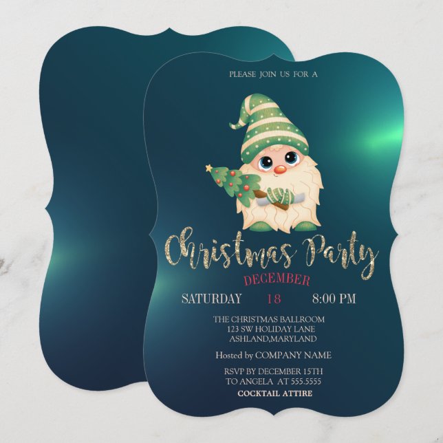 Convites Gnome Pinheiro, Festa de Natal da Empresa Verde (Frente/Verso)