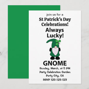 Convites Gnome Shamrock Dia de São Patrício Sortudo Gnome