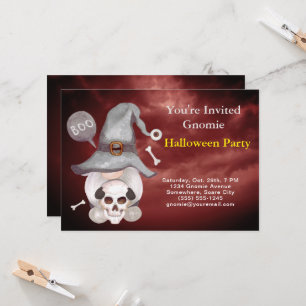 Convites Gnome Witold Skull Cloudy Red Sky Festa de Hallowe