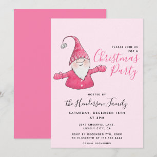 Convites Gnomo Branca Personalizado Rosa Natal