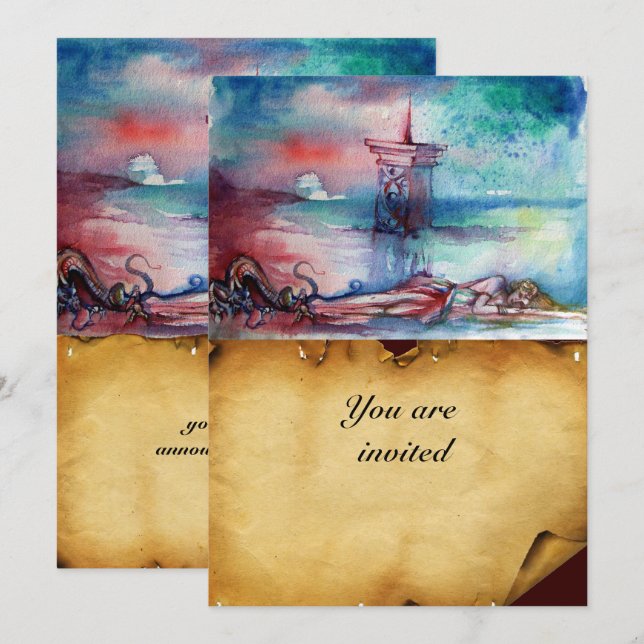 Convites GNOMO E DAMA DO LAGO Pergaminho marrom (Frente/Verso)