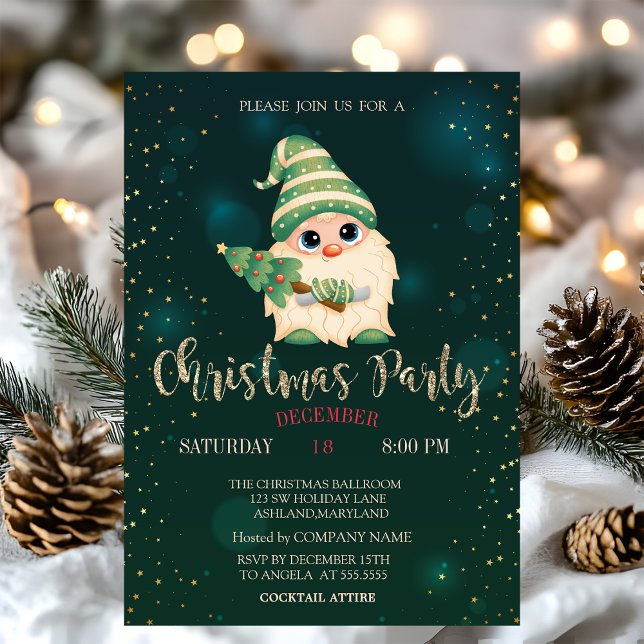 Convites Gnomo Pinheiro, Estrelas Festa de Natal da Empresa (Criador carregado)