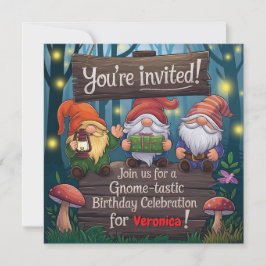 Convites Gnomo Whimsical Birthday, Festa Cute Forest Themed